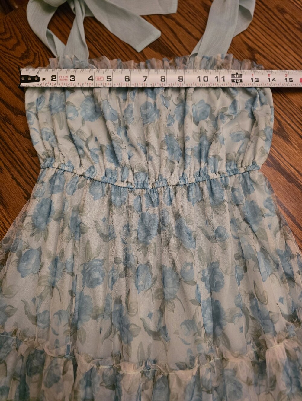 Blue Floral Tiered Maxi Dress Tie Shoulder Cottagecore Wedding Guest MINE Small - Picture 9 of 12